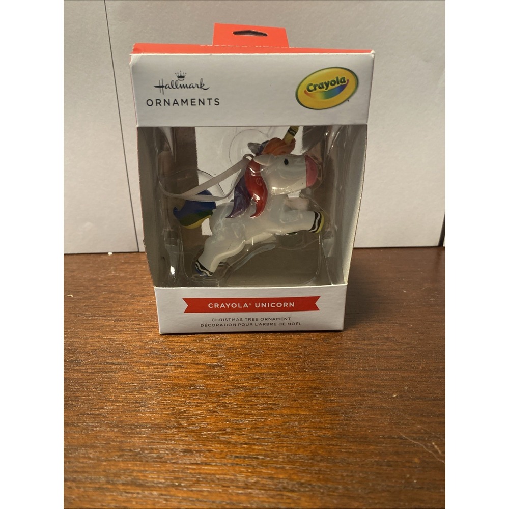 Hallmark 2023 Christmas ornament Tree Crayola Unicorn Horse Rainbow Crayon Used